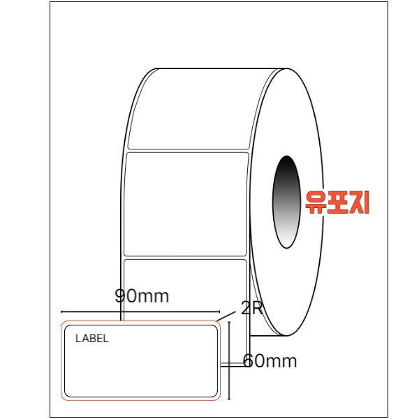 90mmx60mm(유포감열지)바코드 프린터용 바코드라벨/롤라벨/유포라벨(방수라벨)/롤라벨지